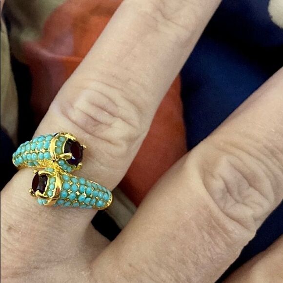 🦄Twisted Golden Boho Ring Purple Blue - Picture 3 of 7